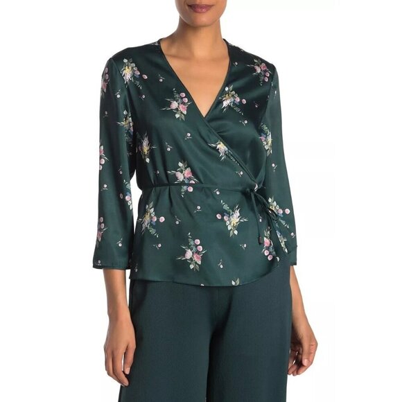 Ted Baker Tops - Ted Baker Green Floral Aleexx Wrap Blouse Top TB SZ 2 US 4-6 S
